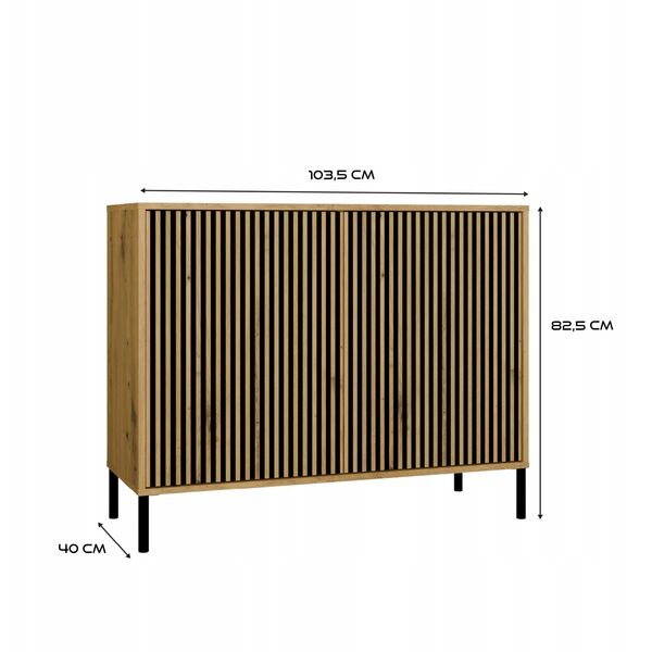 Komoda KAMARO 2D SLIM DĄB ARTISAN Lamele Front Ryflowany