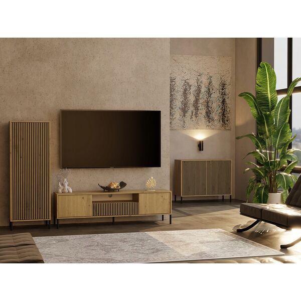 Komoda KAMARO 2D SLIM DĄB ARTISAN Lamele Front Ryflowany