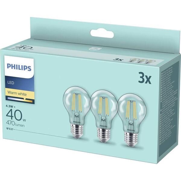 Philips Żarówka LED Philips E27, 4.3W, 470lm, 2700K 3 szt.