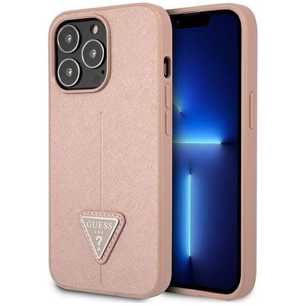 Guess Etui Guess do iPhone 14 Pro Max 6,7" różowy/pink hardcase SaffianoTriangle Logo