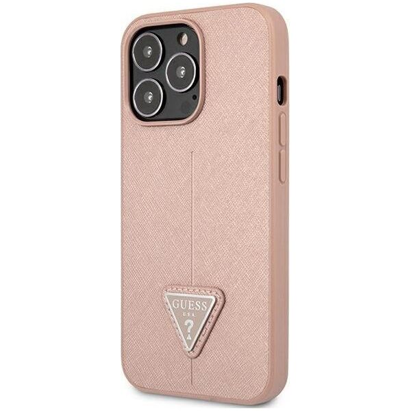 Guess Etui Guess do iPhone 14 Pro Max 6,7" różowy/pink hardcase SaffianoTriangle Logo