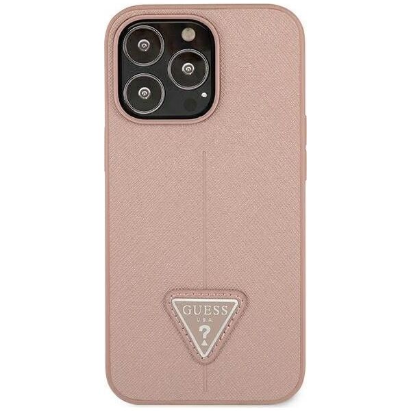 Guess Etui Guess do iPhone 14 Pro Max 6,7" różowy/pink hardcase SaffianoTriangle Logo