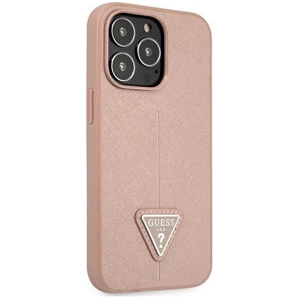 Guess Etui Guess do iPhone 14 Pro Max 6,7" różowy/pink hardcase SaffianoTriangle Logo