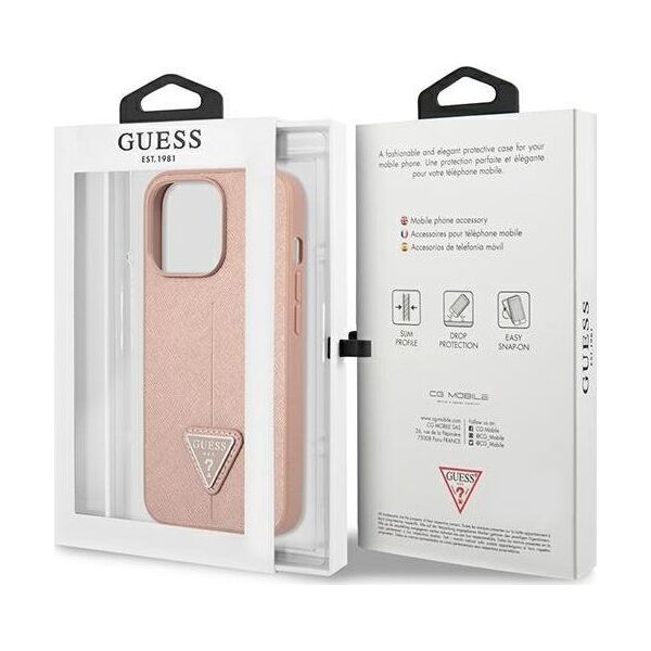 Guess Etui Guess do iPhone 14 Pro Max 6,7" różowy/pink hardcase SaffianoTriangle Logo