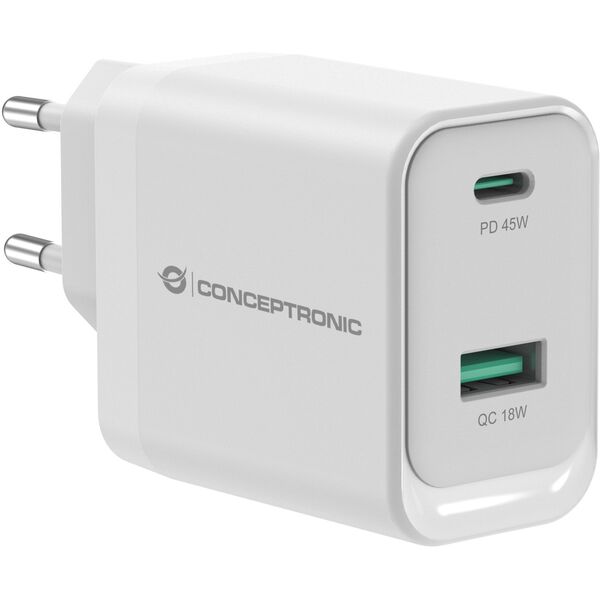 Conceptronic ALTHEA20W45 ładowarka do urządzeń przenośnych Uniwersalne Biały Prąd przemienny Szybkie ładowanie Wewnętrzna