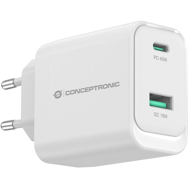 Conceptronic ALTHEA20W45 ładowarka do urządzeń przenośnych Uniwersalne Biały Prąd przemienny Szybkie ładowanie Wewnętrzna