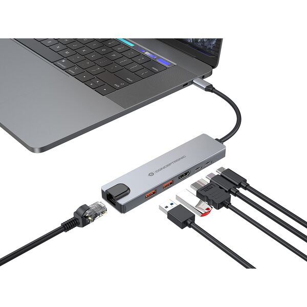 Conceptronic DONN29G stacja dokująca Przewodowa USB 3.2 Gen 2 (3.1 Gen 2) Type-C Szary