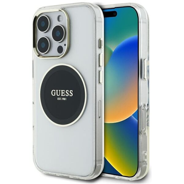 Etui Guess IML Metal Colored Circle Classic Logo MagSafe do Apple iPhone 16 Pro czarny