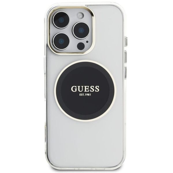 Etui Guess IML Metal Colored Circle Classic Logo MagSafe do Apple iPhone 16 Pro czarny