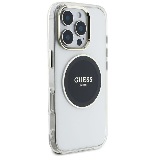 Etui Guess IML Metal Colored Circle Classic Logo MagSafe do Apple iPhone 16 Pro czarny