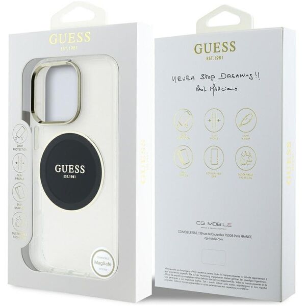 Etui Guess IML Metal Colored Circle Classic Logo MagSafe do Apple iPhone 16 Pro czarny