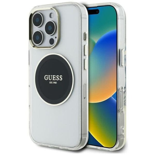 Etui Guess IML Metal Colored Circle Classic Logo MagSafe do Apple iPhone 16 Pro czarny