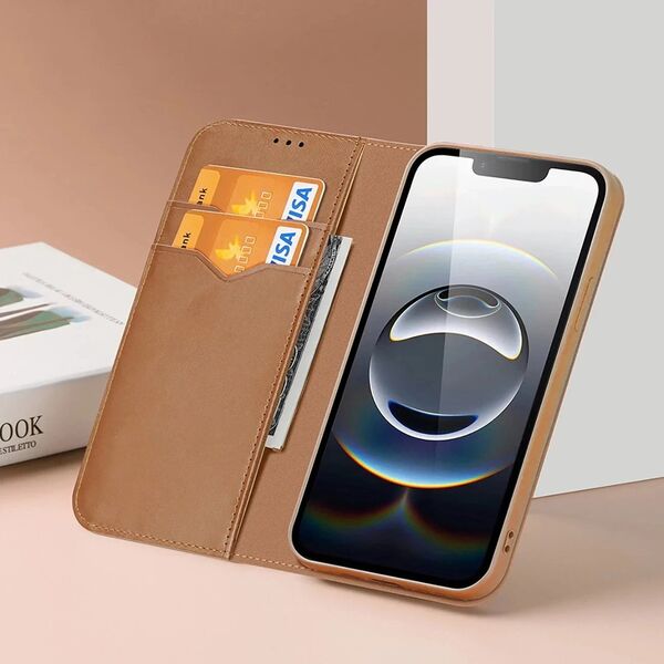 Etui ochronne do iPhone 16e Dux Ducis Hivo z klapką i ochroną RFID - brązowe