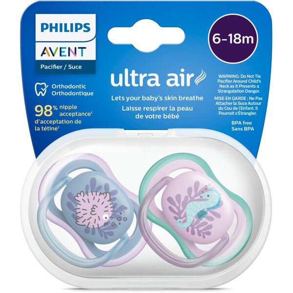 Philips AVENT ultra air SCF085/61 Soother, Classic baby pacifier, Orthodontic, Silicone, Boy/Girl, Dishwasher proof