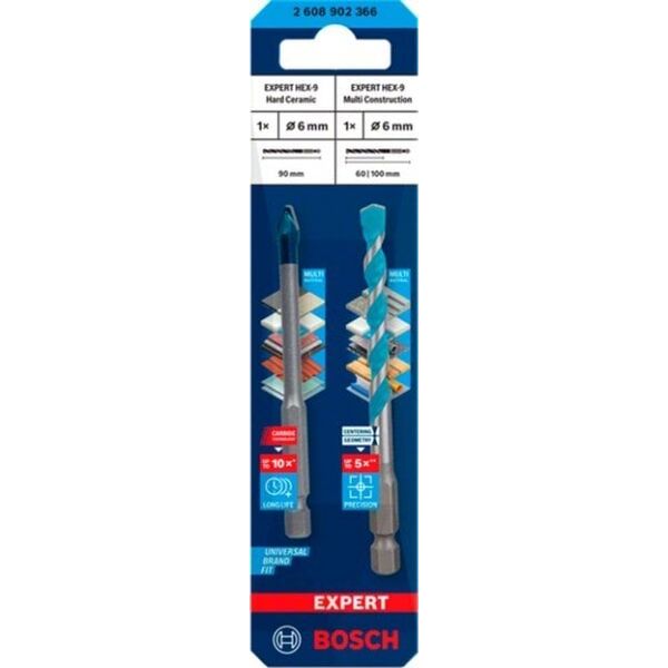 Σετ τρυπανιών Bosch Bosch Expert HEX-9 HardCeramic + HEX-9 MultiConstruction, ? 6mm (2 τεμάχια)