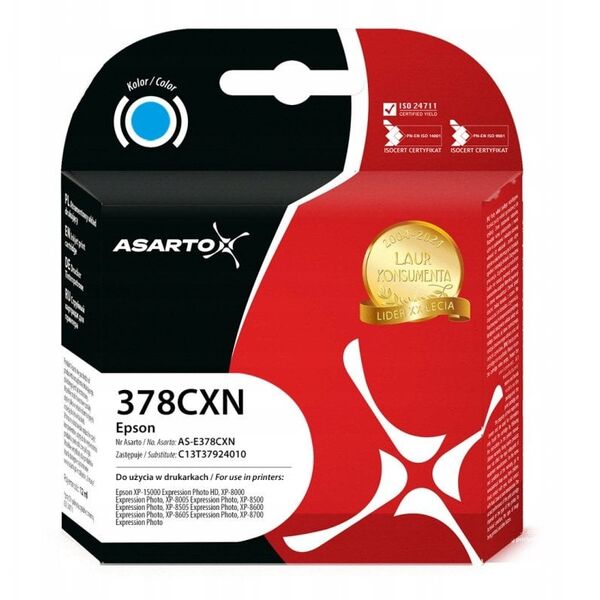 Μελάνι Asarto για Epson 378XL | C13T37924010 | 830 σελ. | κυανό