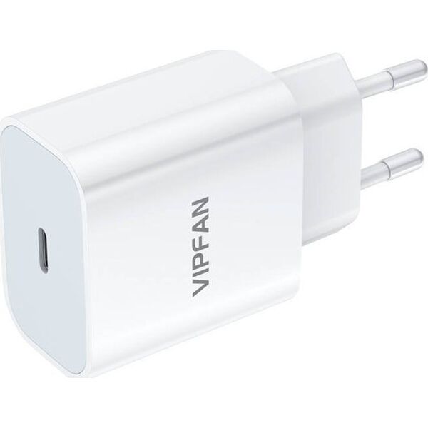 Kabel USB Vipfan Ładowarka sieciowa Vipfan E04, USB-C, 20W, QC 3.0 + kabel Lightning (biała)