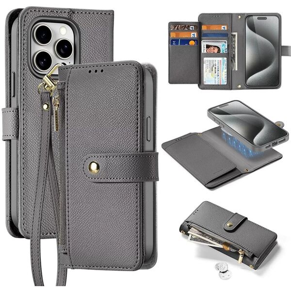 Etui skórzane Dux Ducis Lawa na iPhone 15 Pro Max z MagSafe - szare