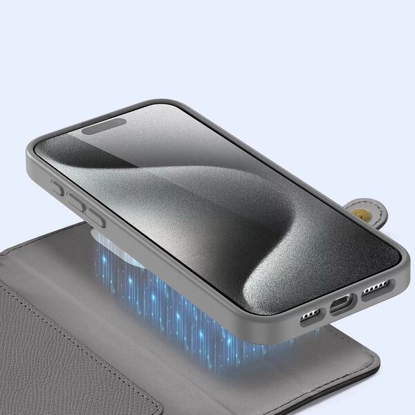 Etui skórzane Dux Ducis Lawa na iPhone 15 Pro Max z MagSafe - szare