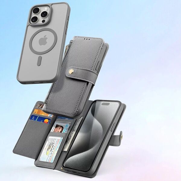 Etui skórzane Dux Ducis Lawa na iPhone 15 Pro Max z MagSafe - szare