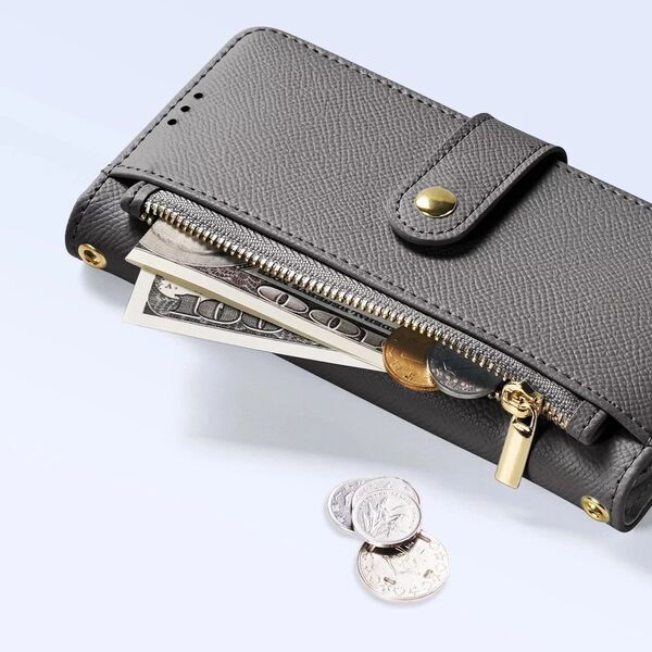 Etui skórzane do iPhone 16 MagSafe Dux Ducis Lawa + portfel  szare