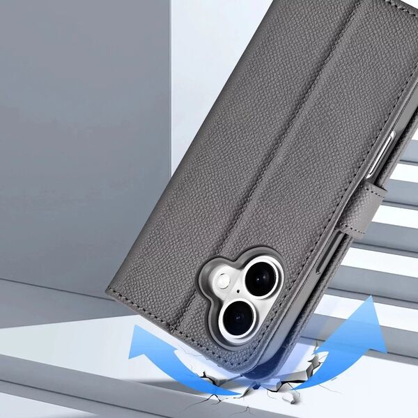 Etui skórzane do iPhone 16 MagSafe Dux Ducis Lawa + portfel  szare