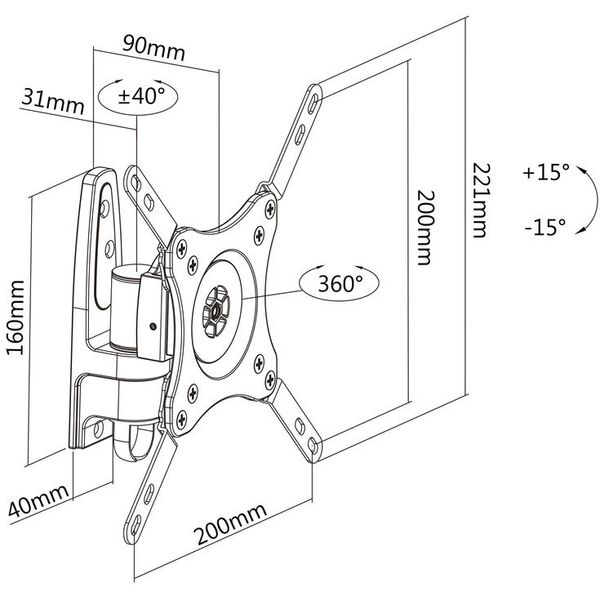 MultiBrackets MULTIBRACKETS Flexarm 360 I tilt turn rotate 14 till 32 inch VESA 75 till 200 25kg lock incl LG PANASONIC SAMSUNG SONY PHILIPS - 7105