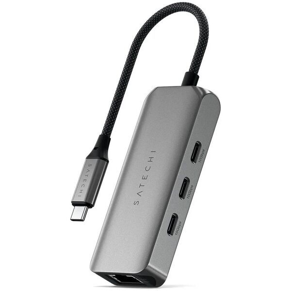 Satechi 4-In-1 USB-C Hub - hub do urządzeń mobilnych USB-C (3x USB-C 3.2 gen2 10Gbps, 2.5 Gigabit Ethernet) (space gray)