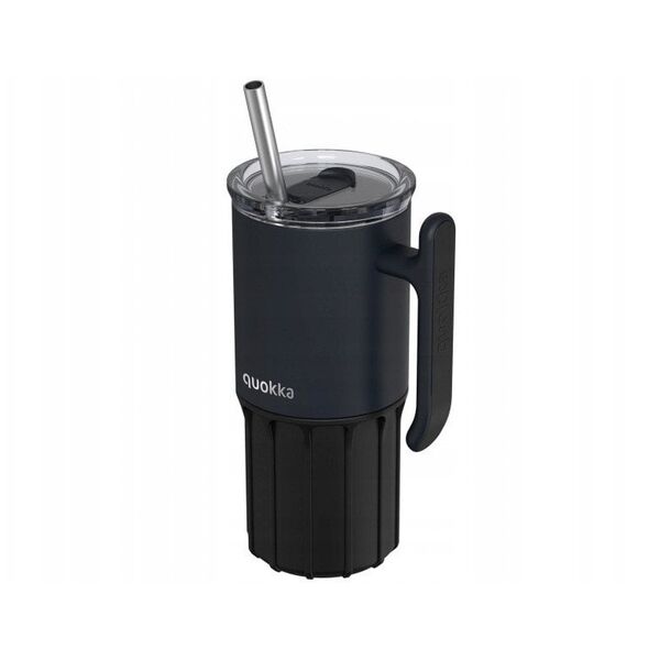 Quokka Umi - Kubek termiczny ze stali nierdzewnej 720 ml ze słomką i silikonową podstawką (Black)