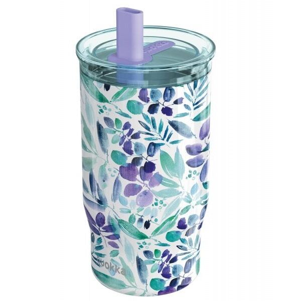 Quokka Mist - Kubek termiczny ze stali nierdzewnej 720 ml ze słomką (Violet Blooms)