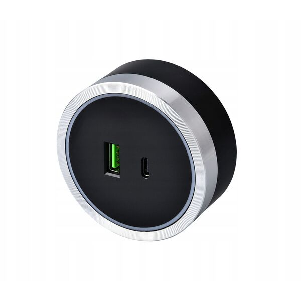 Viking zásuvkový modul A60, 1x USB-A, 1x USB-C, PD, stříbrno-černá