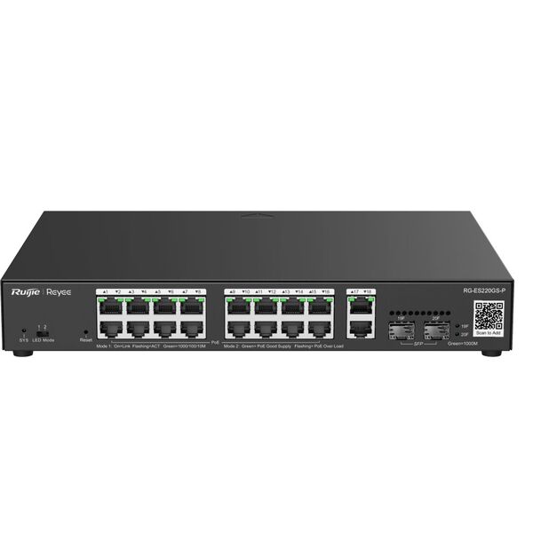 Ruijie Reyee RG-ES220GS-P| Switch Smart, 20 portów, 18xGE, 16xPoE+, 250W, 2xSFP, Cloud