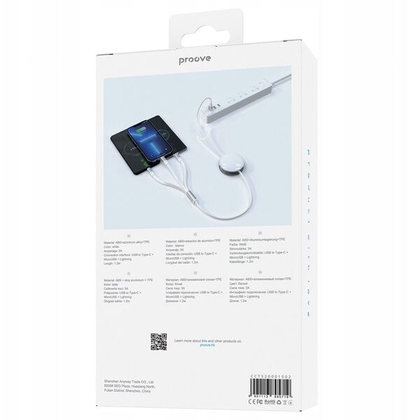 Kabel Zwijany 3w1 1,2m 3a Microusb Type-c Ligtning Iphone Na Usb-a Telefon / Triple Sync