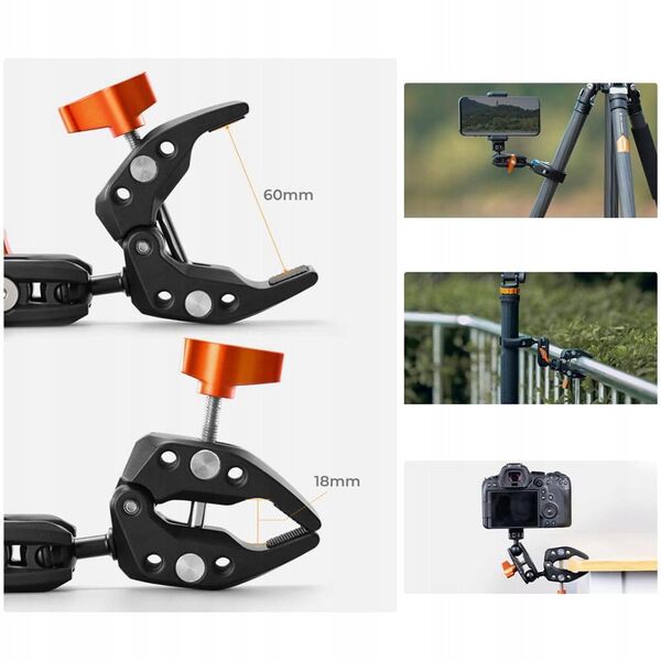 Mocowanie Uchwyt Imadło 2x Zacisk Crab Clamp Magic Arm K&f 1.5kg 1/4" Ms25 / Kf31.096