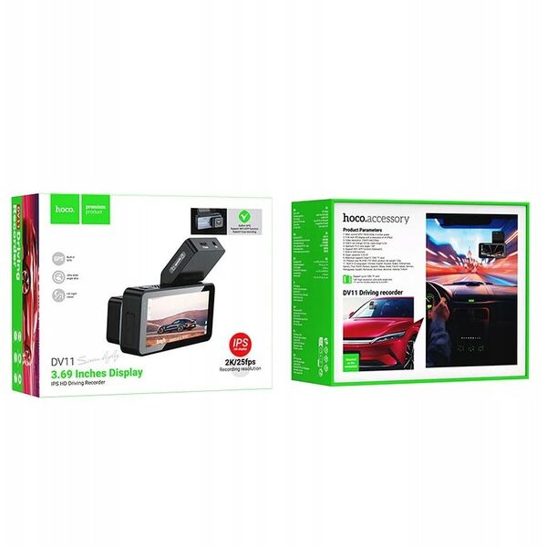 HOCO kamera samochodowa z wyświetlaczem 3,69" 2K GPS DV11 srebro szara