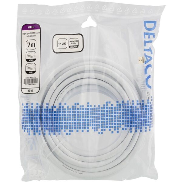 Καλώδιο Deltaco DELTACO High-Speed HDMI, 7m, Ethernet, 4K UHD, λευκό