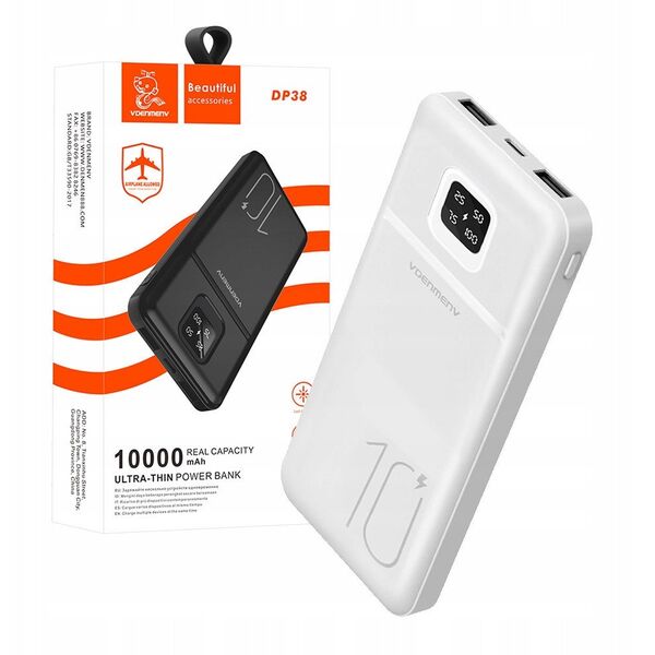 POWER BANK DENMEN BATERIA AWARYJNA 10000mAh BIAŁY DP38 USB + TYP-C