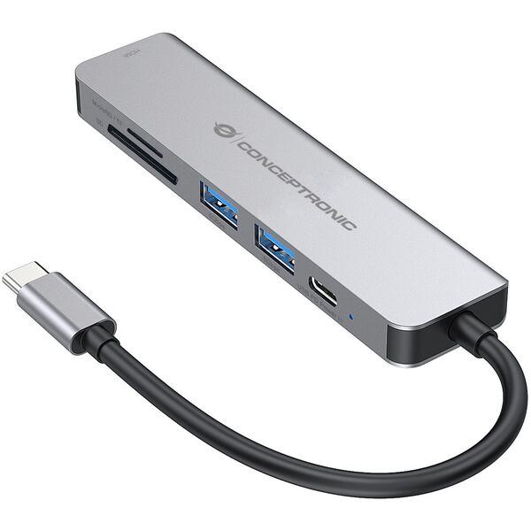 CONCEPTRONIC Dock USB-C->HDMI,2xUSB-A,SD/TF,100WPD,+ 15cm gr