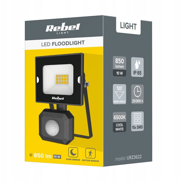 Reflektor led  10W Rebel z sensorem zmierzchu i ruchu, 6500K,  230V