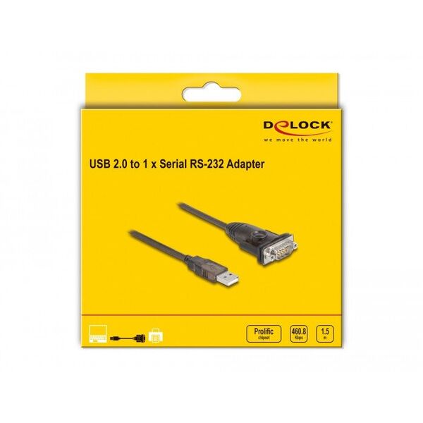 Delock Adapter USB2.0 Typ-A zu 1 x Seriell RS-232 D-sub9 pin