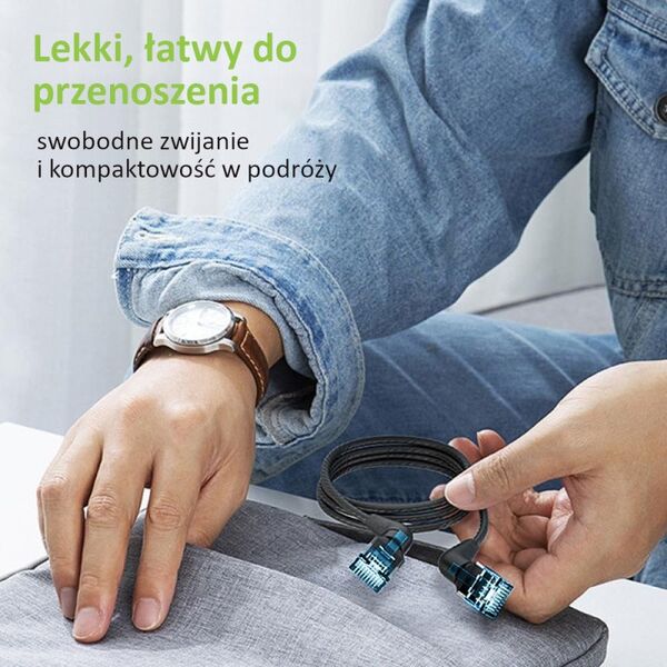 Kabel sieciowy patchcord Cat6a UTP kątowy obrotowy 0,5m slim czarny