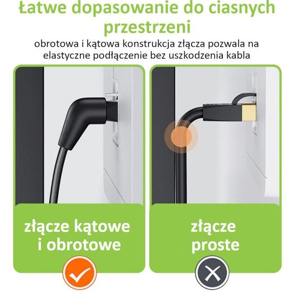 Kabel sieciowy patchcord Cat6a UTP kątowy obrotowy 0,5m slim czarny