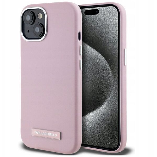 Case Karl Lagerfeld FW Metal Plate MagSafe for iPhone 15 pink