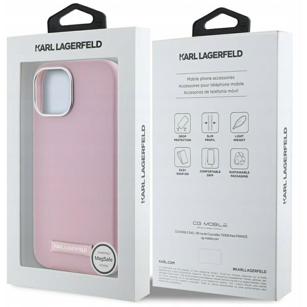 Case Karl Lagerfeld FW Metal Plate MagSafe for iPhone 15 pink