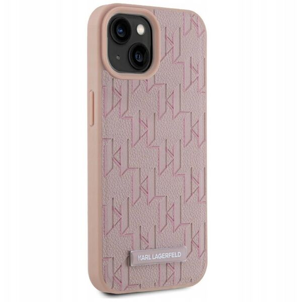 Case Karl Lagerfeld Leather Monogram Metal Logo MagSafe for iPhone 15 pink