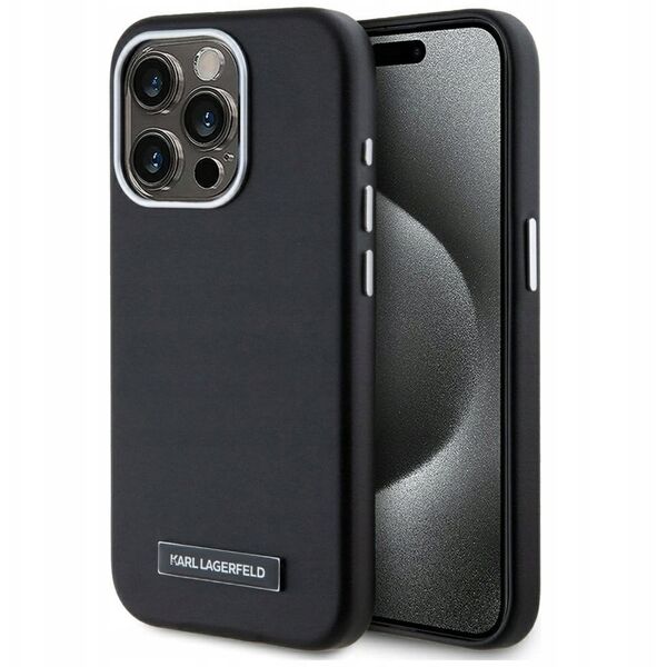Case Karl Lagerfeld FW Metal Plate MagSafe for iPhone 15 Pro Max black