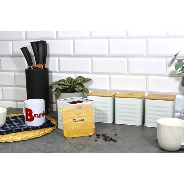 ZESTAW 4 POJEMNIKÓW KAWA HERBATA CUKIER SÓL BRUNBESTE BB-4262 (NAPISY PL)