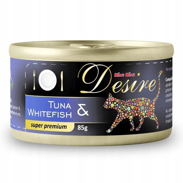 MIAU MIAU DESIRE puszka 85g KOT TUŃCZYK   + BIAŁA RYBA