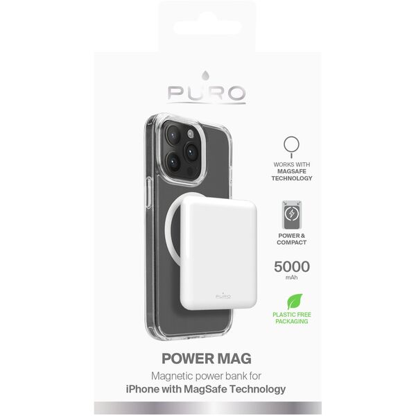 Powerbank Puro Power Mag 5000mAh z MagSafe USB-C - biały