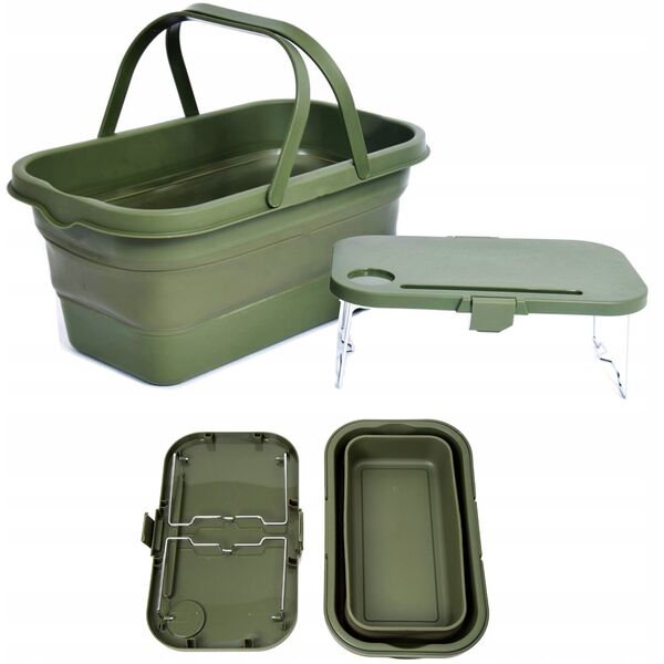 PLATINET CAMPING PICNIC BASKET 47X29X23,5 CM, 16L, FOLDING, WITH 2 IN 1 LID / TABLE GREEN [46139]